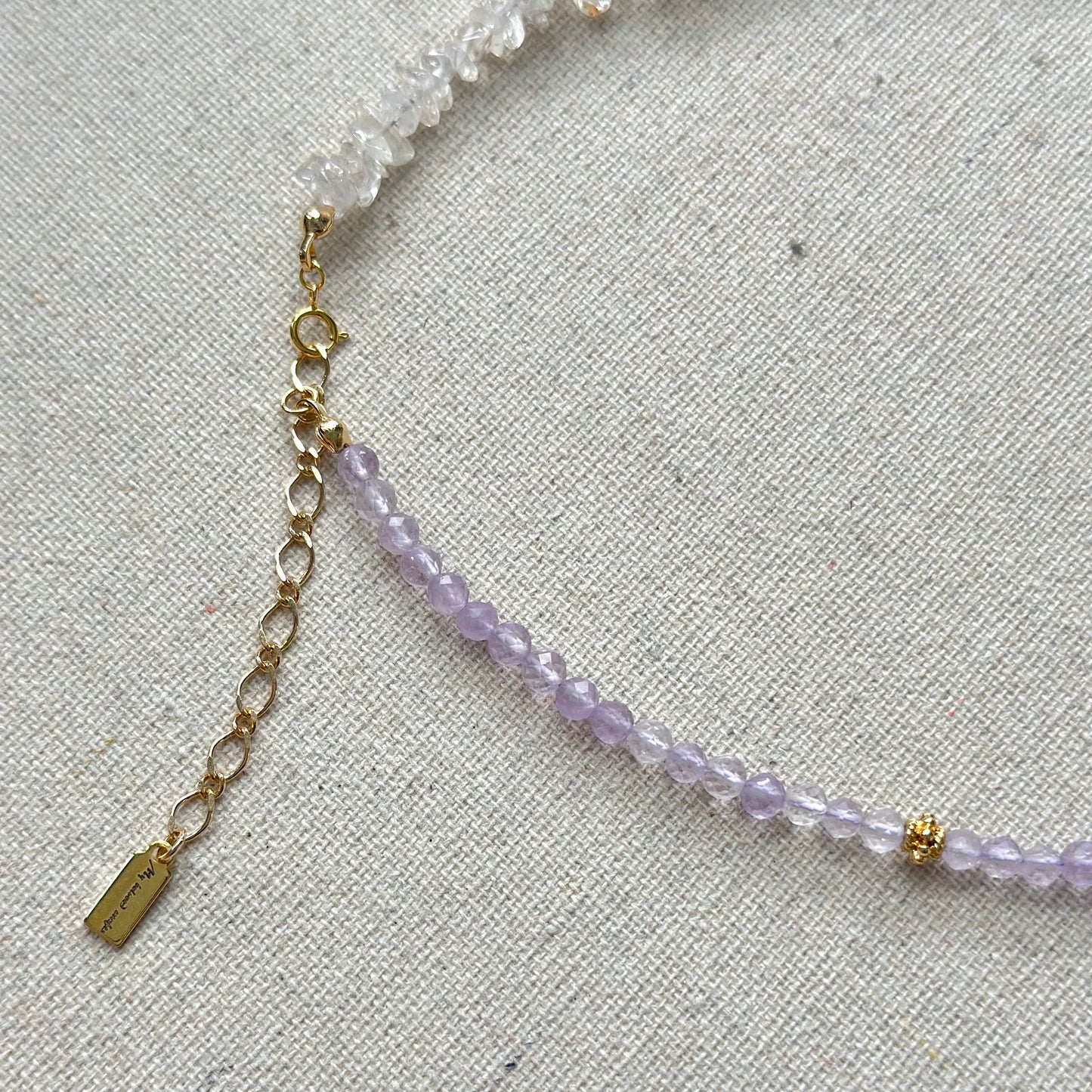 Clear Quartz And Amethyst Beaded Heart Necklace