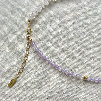 Clear Quartz And Amethyst Beaded Heart Necklace
