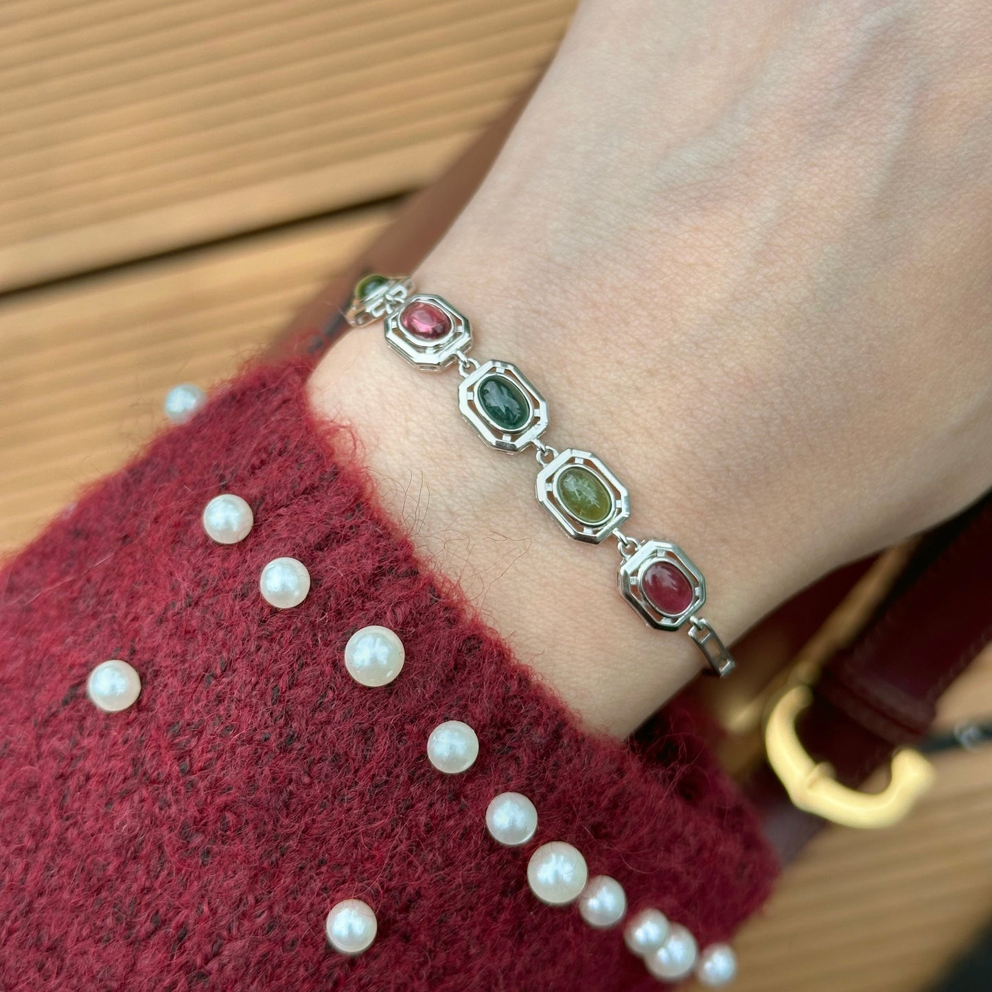 Tourmaline Clip Chain Sterling Silver Bracelet