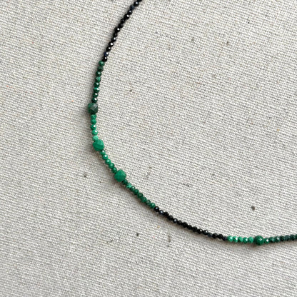Malachite Mixed Blue Sapphire And Black Spinel Beaded Necklace