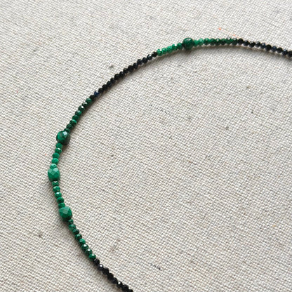 Malachite Mixed Blue Sapphire And Black Spinel Beaded Necklace