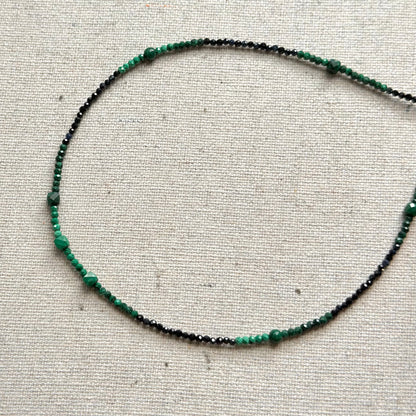Malachite Mixed Blue Sapphire And Black Spinel Beaded Necklace
