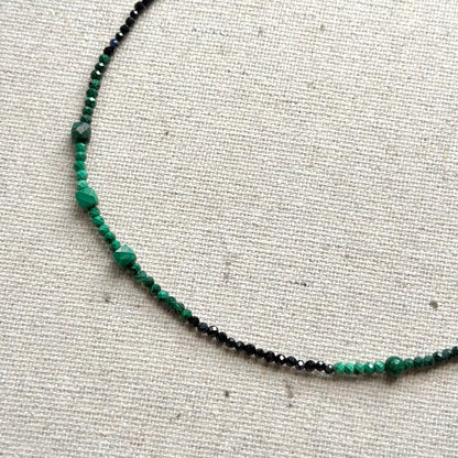 Malachite Mixed Blue Sapphire And Black Spinel Beaded Necklace