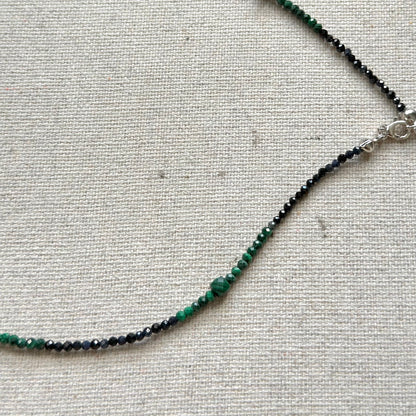 Malachite Mixed Blue Sapphire And Black Spinel Beaded Necklace