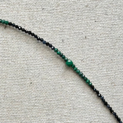 Malachite Mixed Blue Sapphire And Black Spinel Beaded Necklace