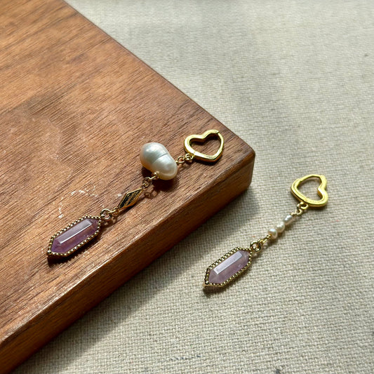 Amethyst And Freshwater Pearl Gold-plated Heart Ear Hoop