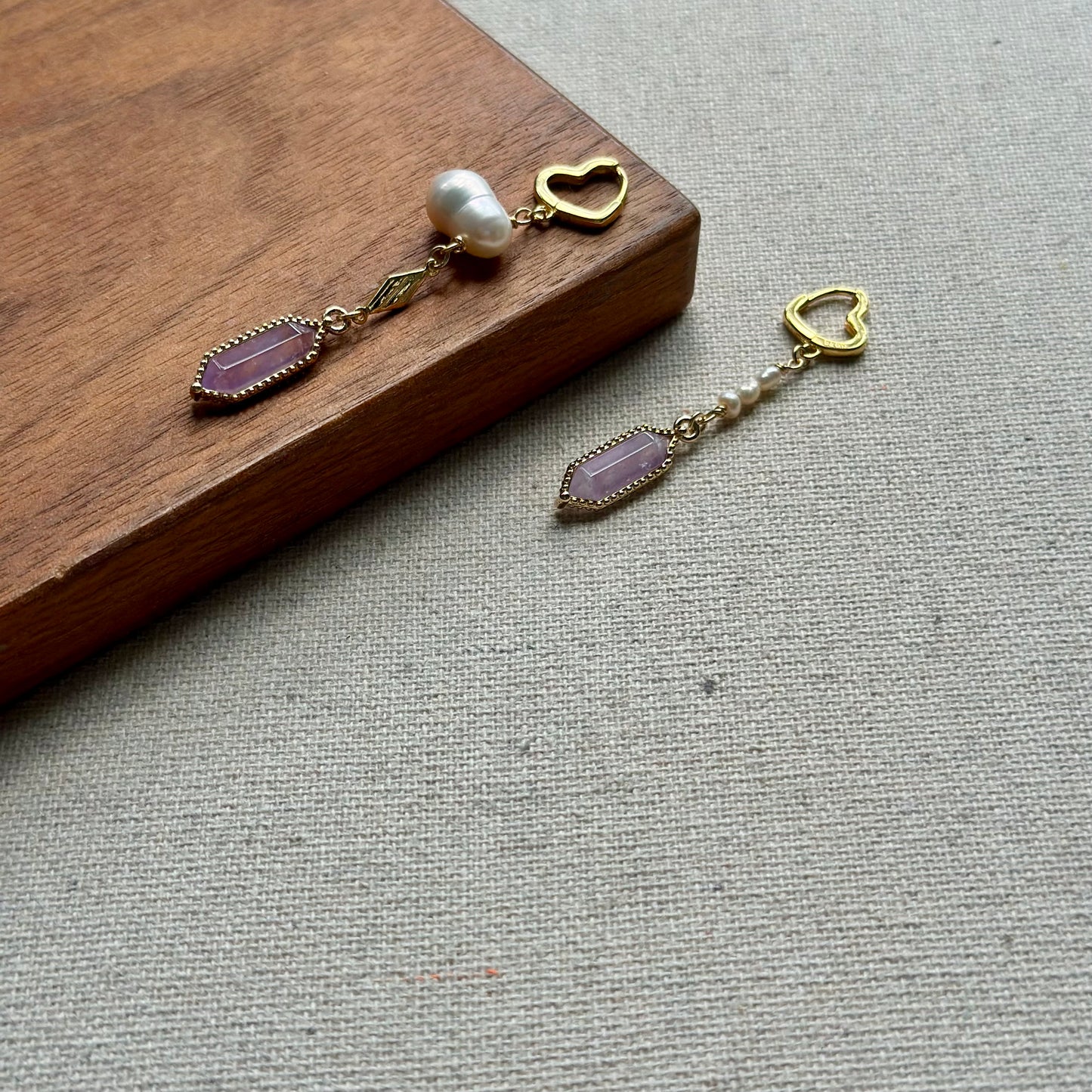 Amethyst And Freshwater Pearl Gold-plated Heart Ear Hoop