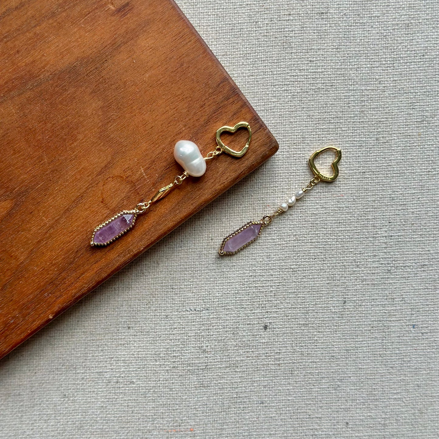 Amethyst And Freshwater Pearl Gold-plated Heart Ear Hoop