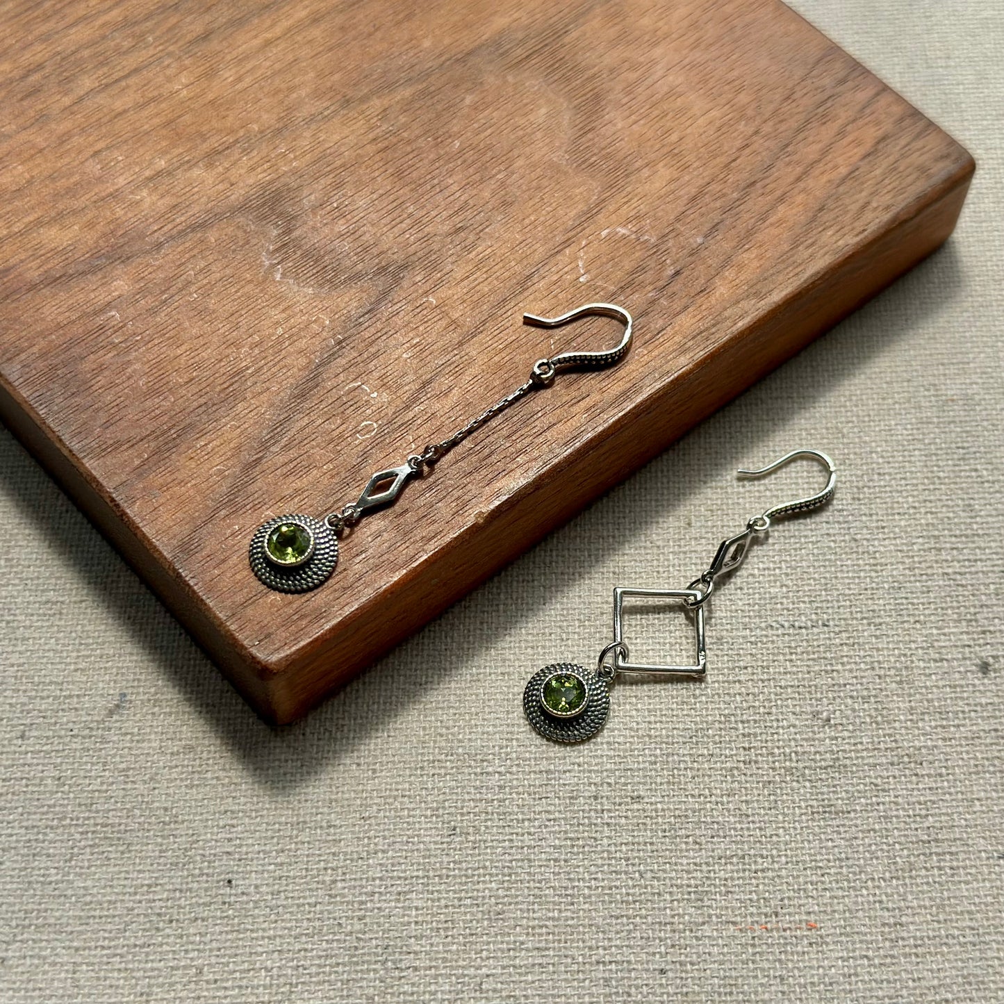 Peridot Asymmetric Sterling Silver Earring