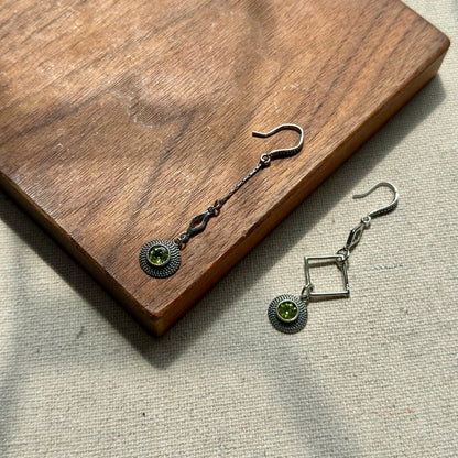 Peridot Asymmetric Sterling Silver Earring