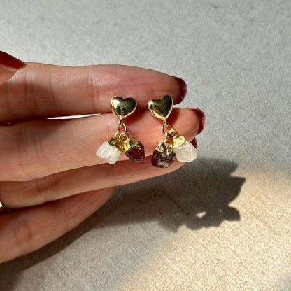Garnet And Moonstone Heart Gold-plated Ear Stud