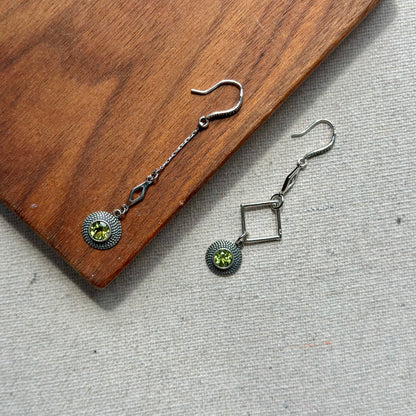 Peridot Asymmetric Sterling Silver Earring