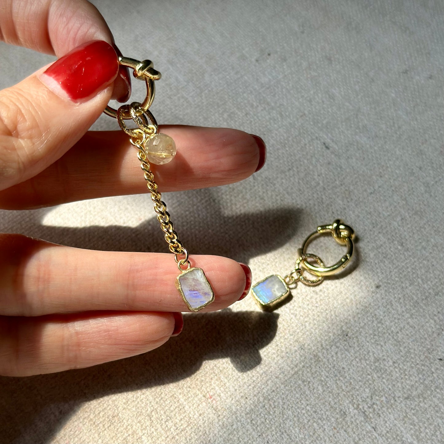 Golden Rutilated Quartz And Moonstone Muti-way Gold-plated Ear Hoop