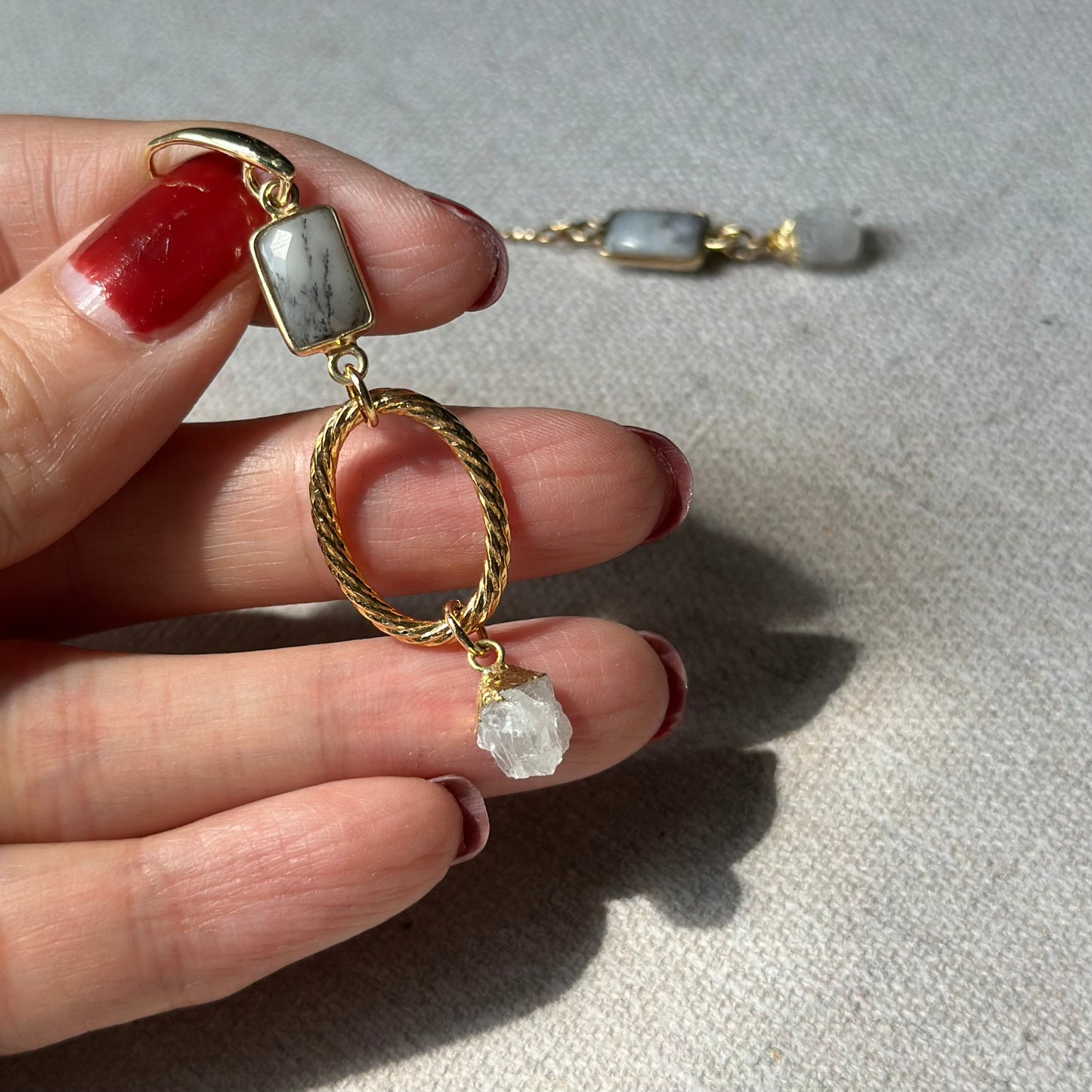 Dendritic Agate And Moonstone Gold-plated Earring