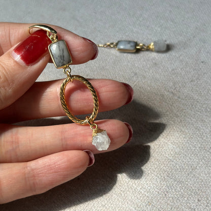 Dendritic Agate And Moonstone Gold-plated Earring
