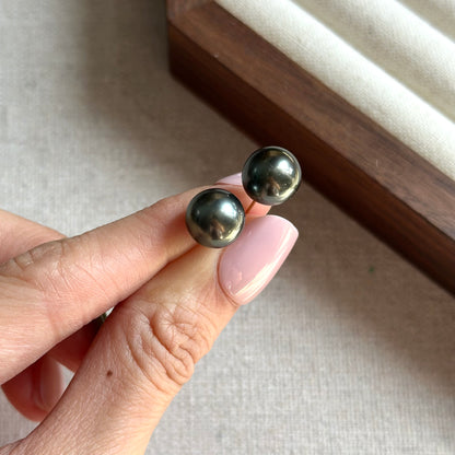 18K Solid Real Gold Tahiti Pearl 9-10mm Ear Stud