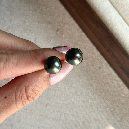 18K Solid Real Gold Tahiti Pearl 9-10mm Ear Stud