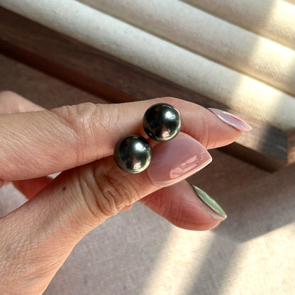18K Solid Real Gold Tahiti Pearl 9-10mm Ear Stud