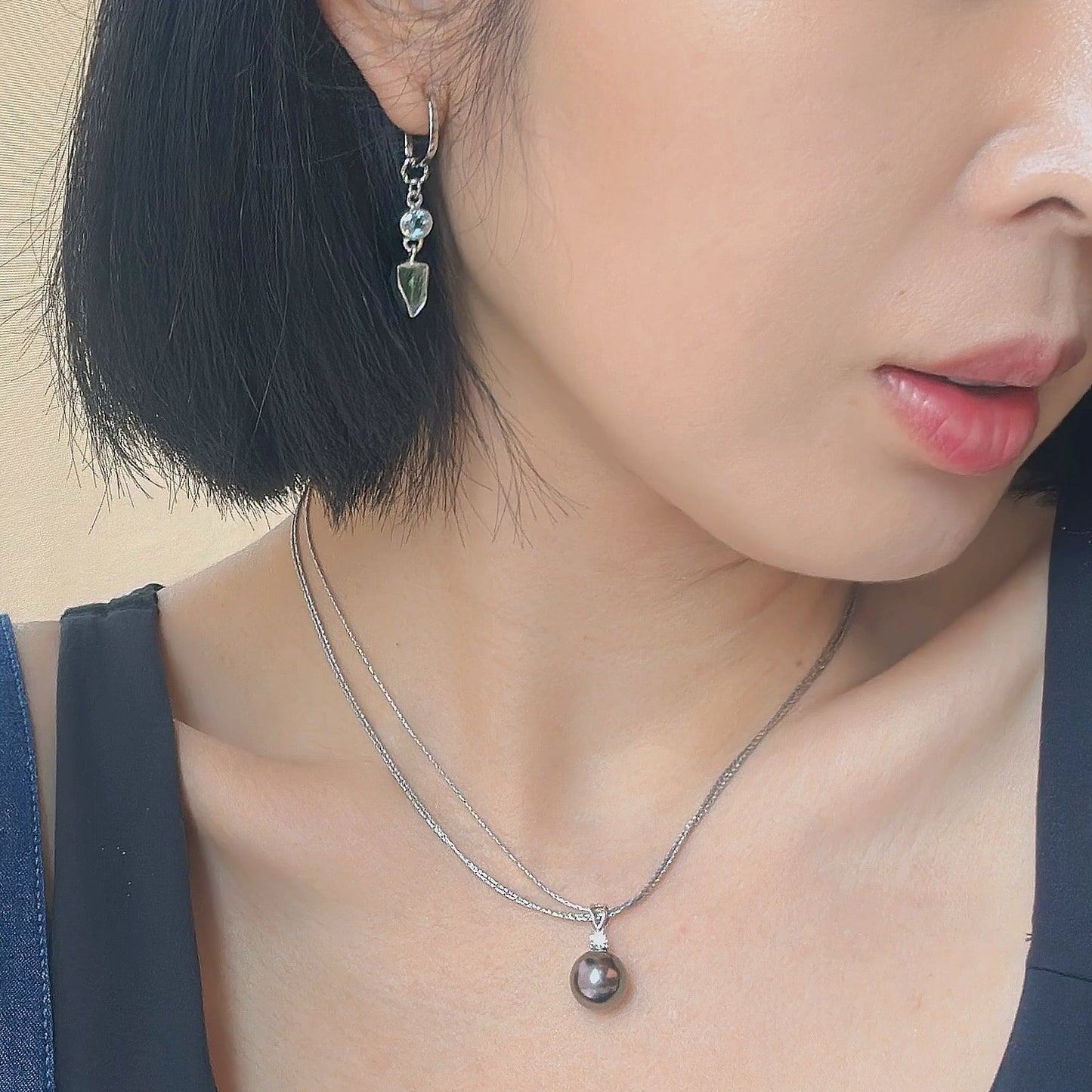 Meteorite And Topaz Two-way Sterling Silver Ear Hoop
