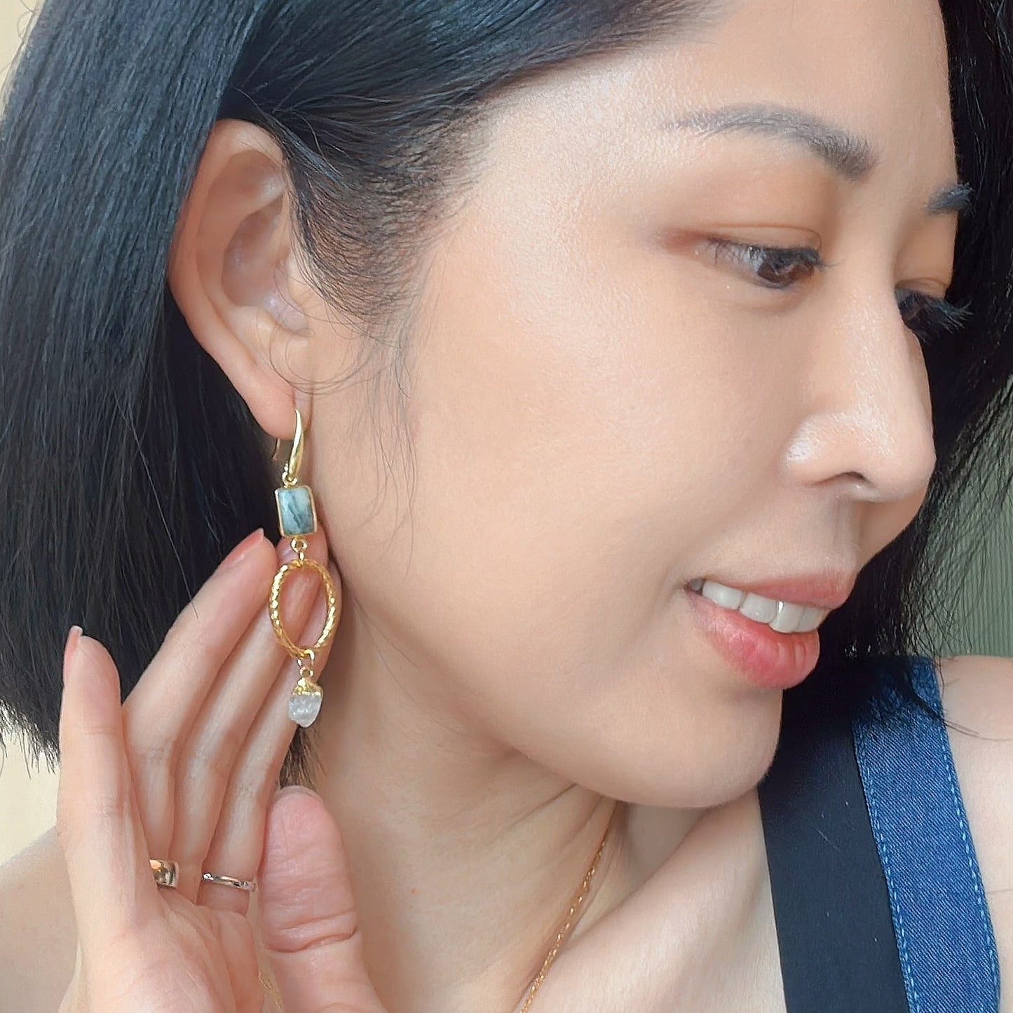 Dendritic Agate And Moonstone Gold-plated Earring