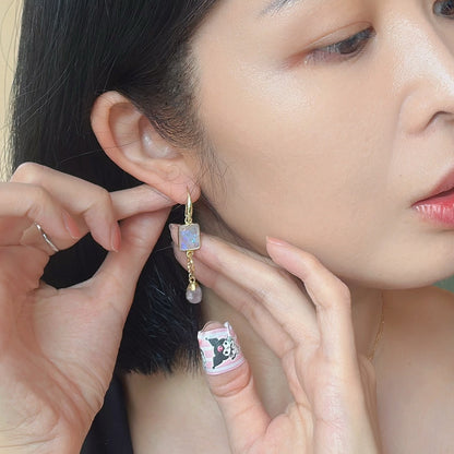Moonstone And Amethyst Asymmetric Gold-plated Earring