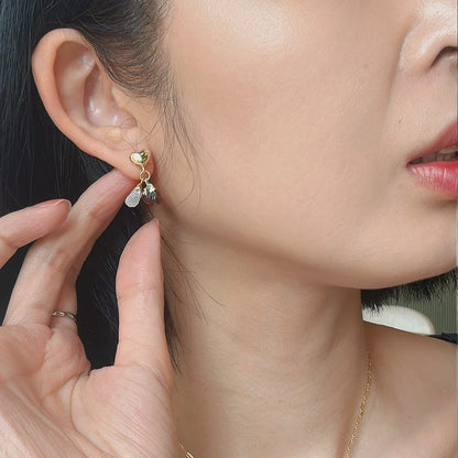 Garnet And Moonstone Heart Gold-plated Ear Stud