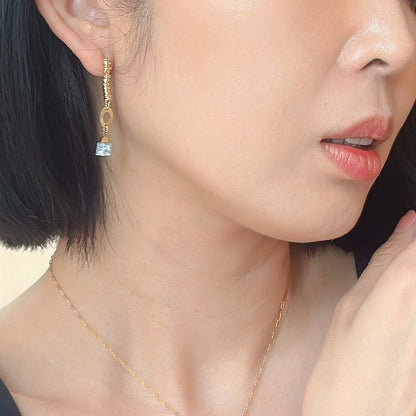 Dendritic Agate Textured Gold-plated Earring