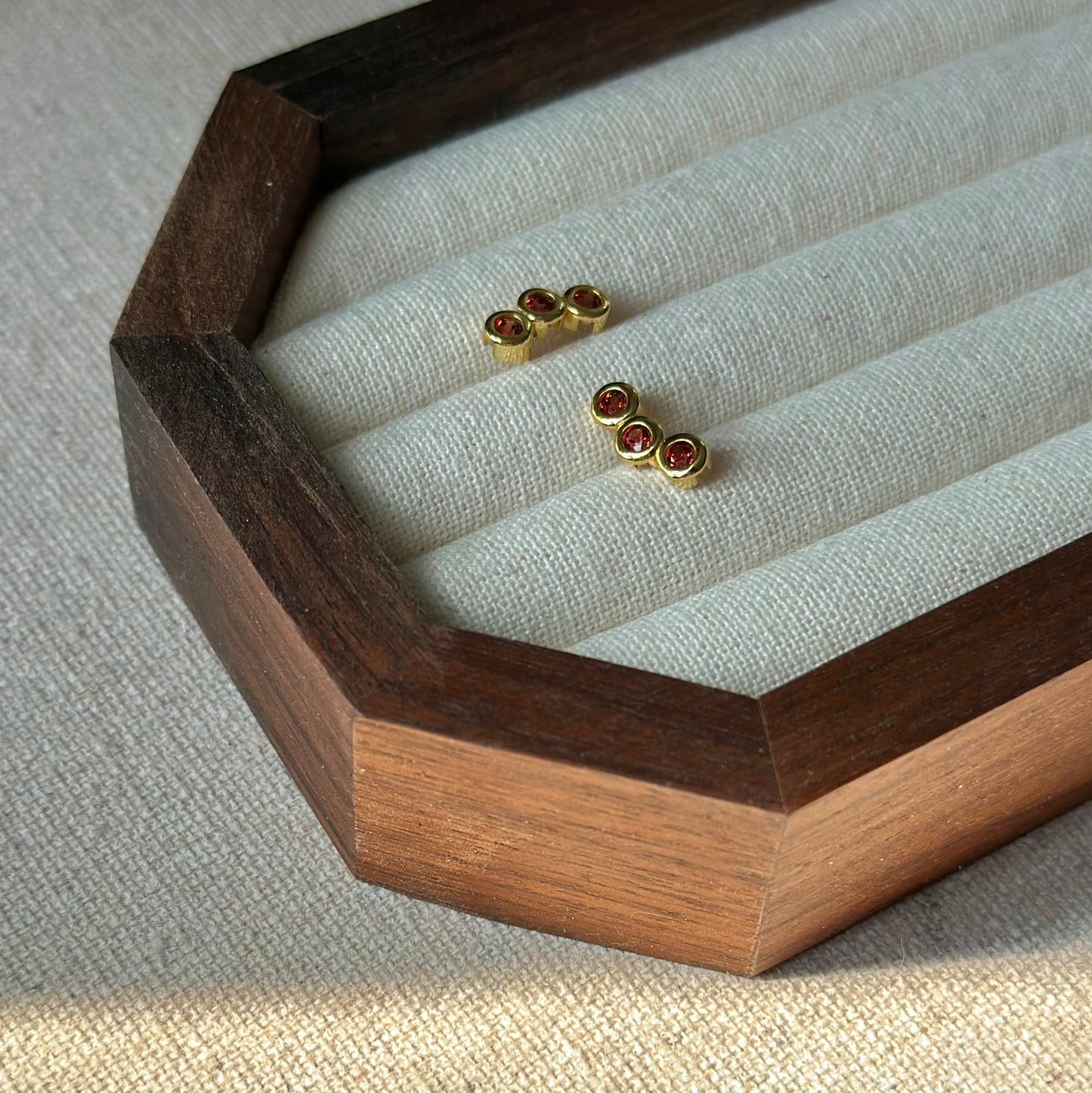 Garnet Trinity Gold-plated Sterling Silver Ear Stud