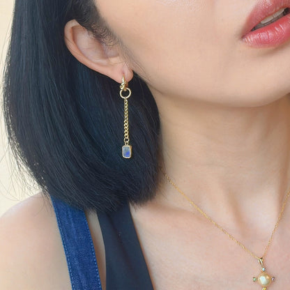 Golden Rutilated Quartz And Moonstone Muti-way Gold-plated Ear Hoop