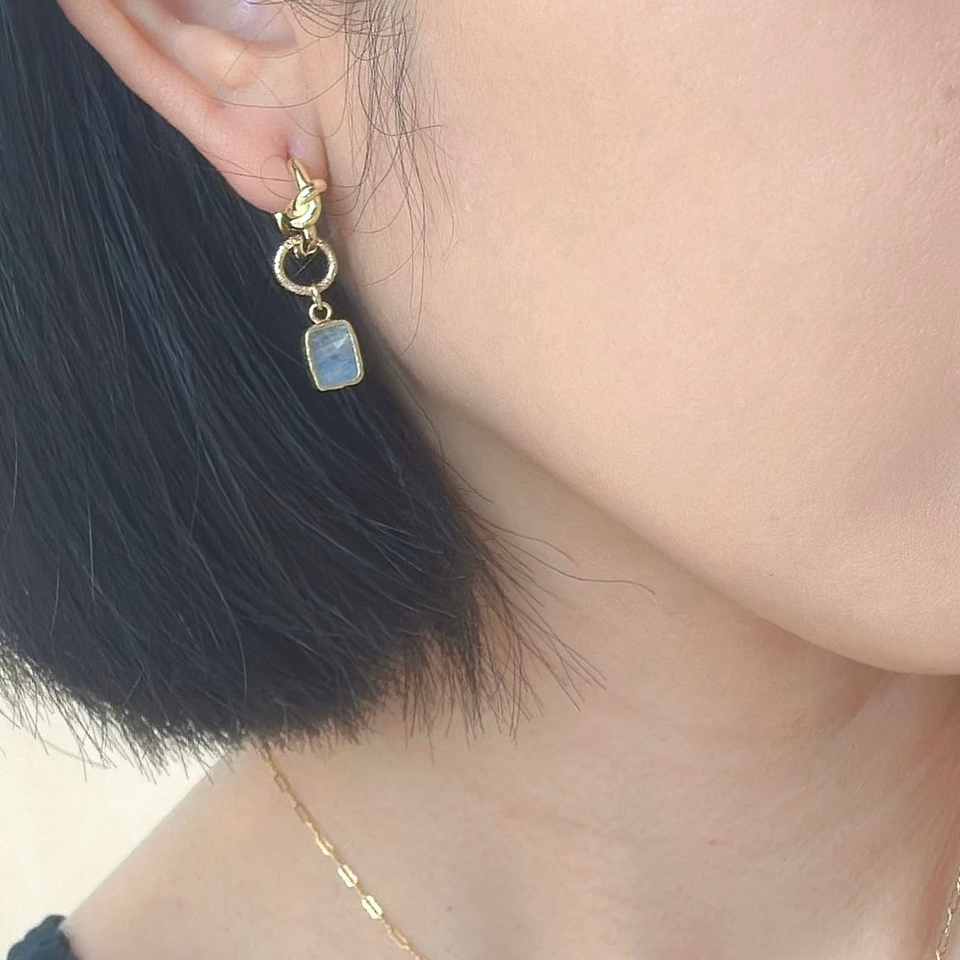 Golden Rutilated Quartz And Moonstone Muti-way Gold-plated Ear Hoop