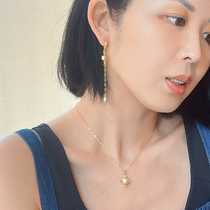 Blue Lace Agate Heart And Moonstone Dangling Gold-plated Earring
