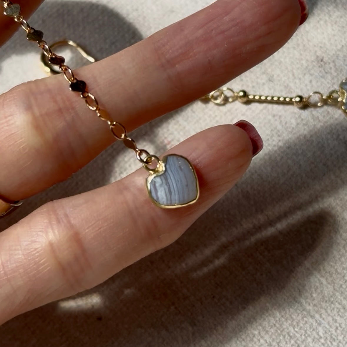 Blue Lace Agate Heart And Moonstone Dangling Gold-plated Earring