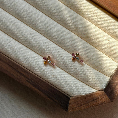 Tourmaline Cross Rose Gold-plated Sterling Silver Ear Stud