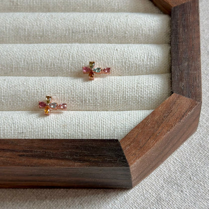 Tourmaline Cross Rose Gold-plated Sterling Silver Ear Stud