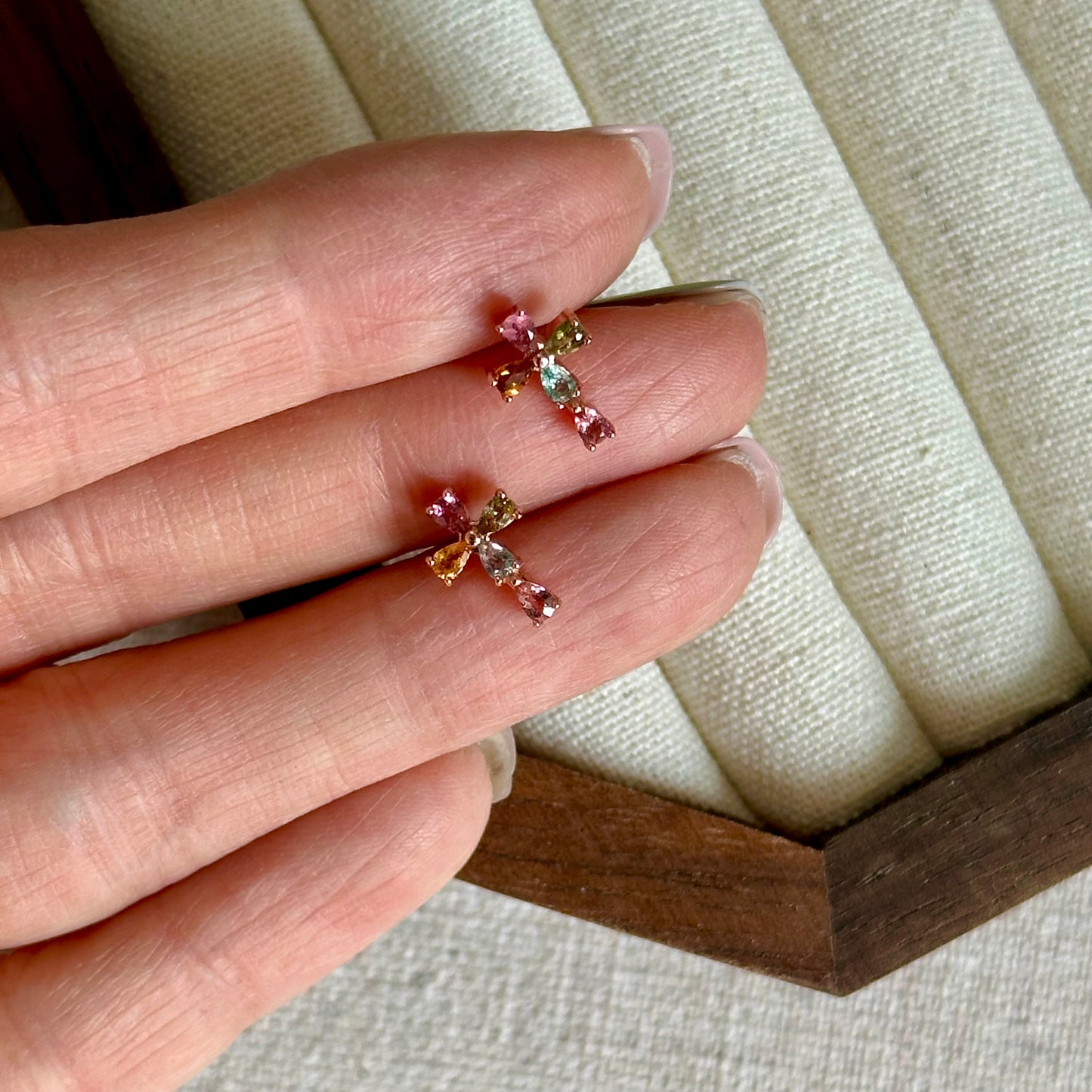 Tourmaline Cross Rose Gold-plated Sterling Silver Ear Stud