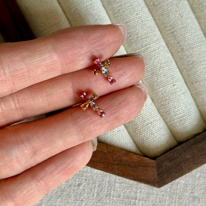 Tourmaline Cross Rose Gold-plated Sterling Silver Ear Stud