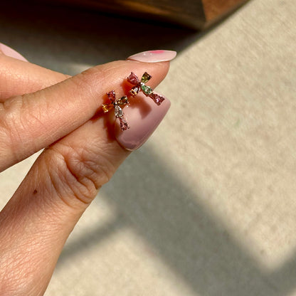 Tourmaline Cross Rose Gold-plated Sterling Silver Ear Stud