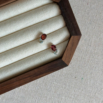 Garnet And Aquamarine Sterling Silver Ear Stud
