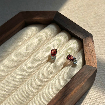 Garnet And Aquamarine Sterling Silver Ear Stud