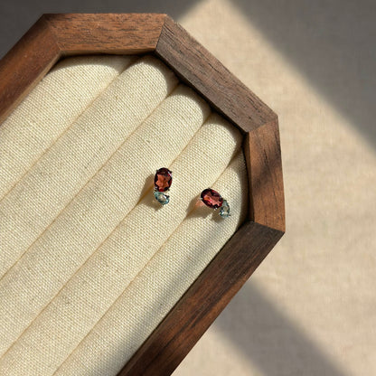 Garnet And Aquamarine Sterling Silver Ear Stud