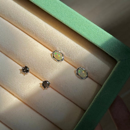 Smoky Quartz Round Sterling Silver Ear Stud