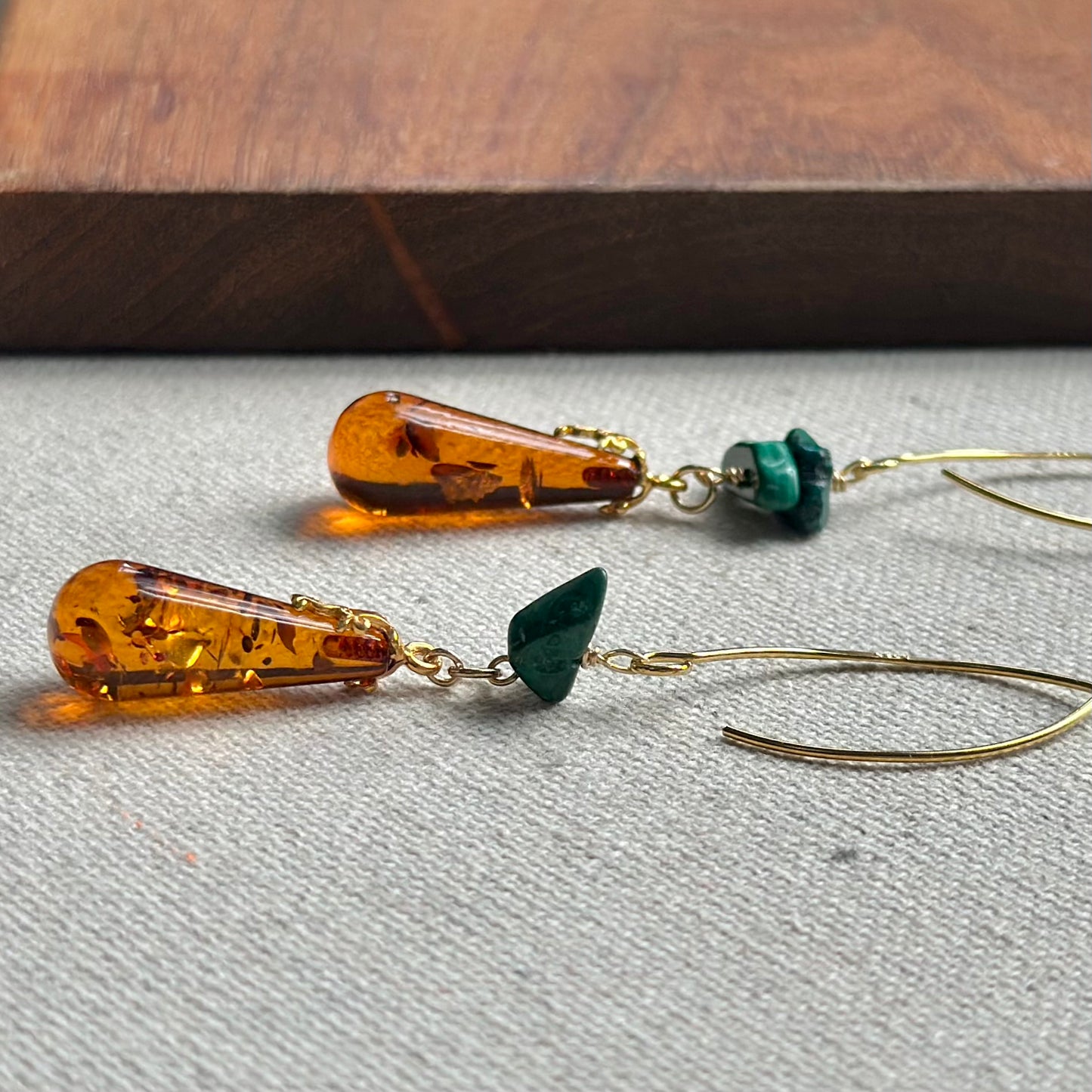 Amber And Malachite Gold-plated Earring