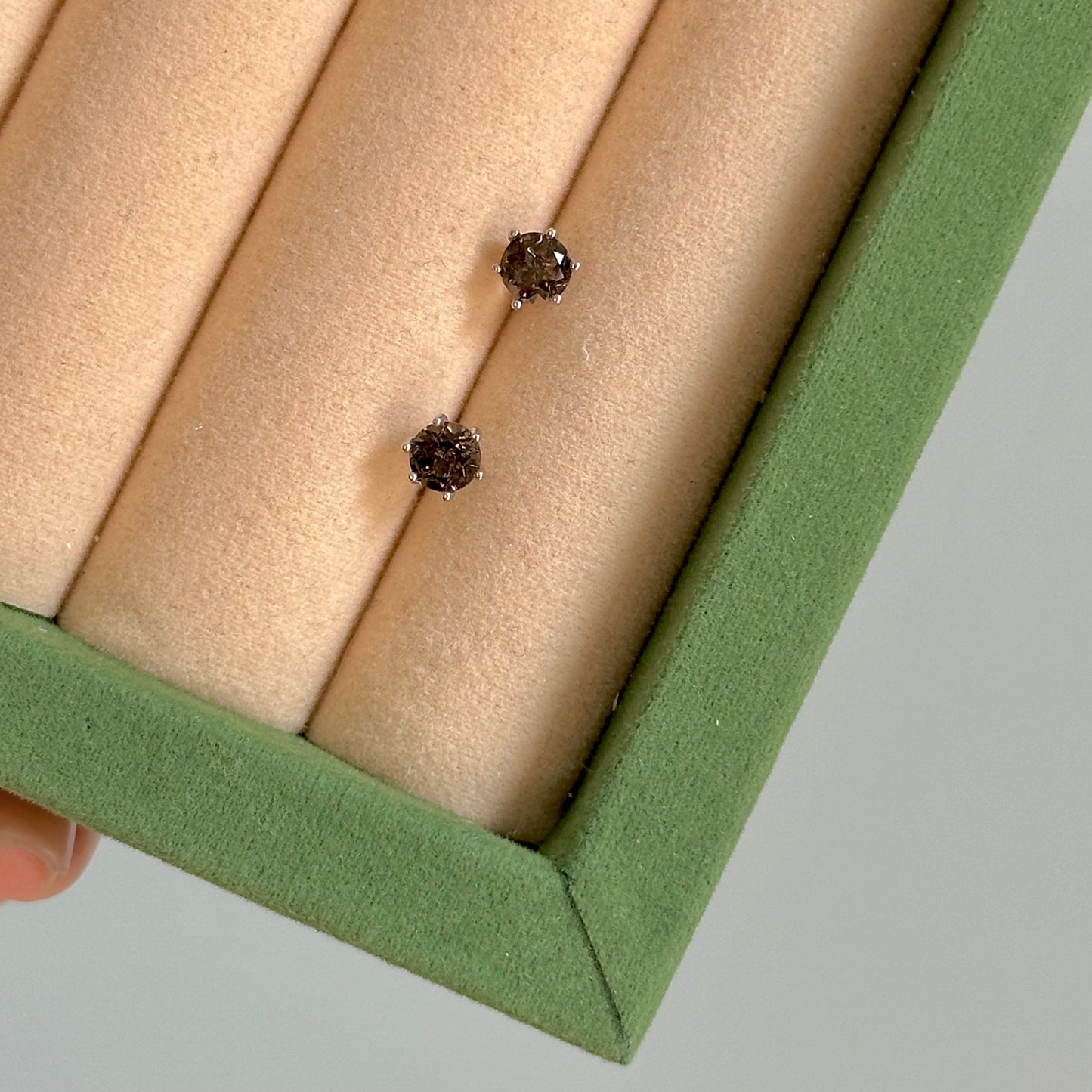 Smoky Quartz Round Sterling Silver Ear Stud