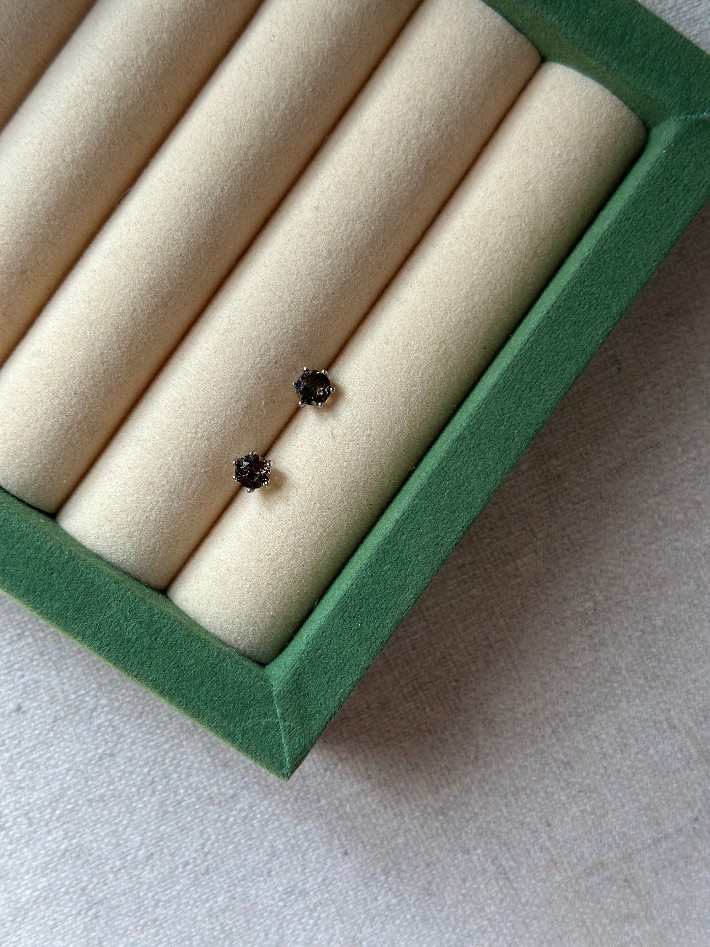 Smoky Quartz Round Sterling Silver Ear Stud