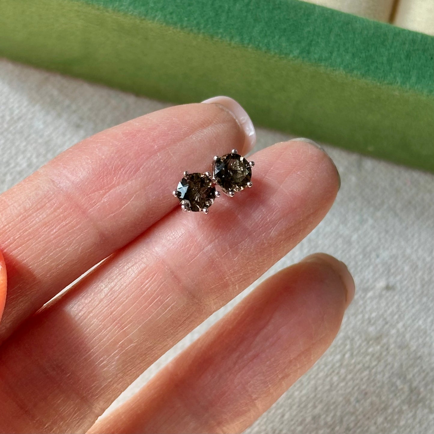 Smoky Quartz Round Sterling Silver Ear Stud