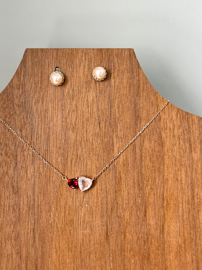 Rose Quartz And Garnet Heart Rose Gold-plated Necklace