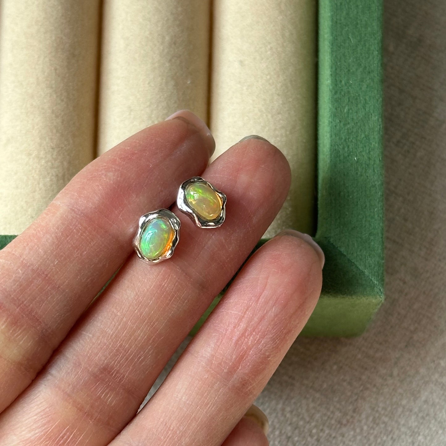 Opal Oval Sterling Silver Ear Stud