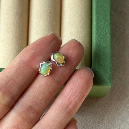 Opal Oval Sterling Silver Ear Stud