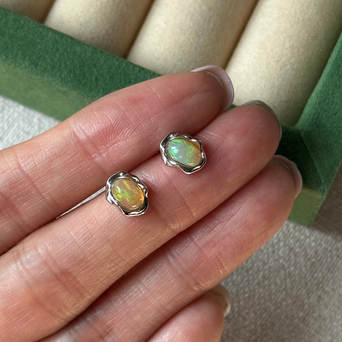 Opal Oval Sterling Silver Ear Stud