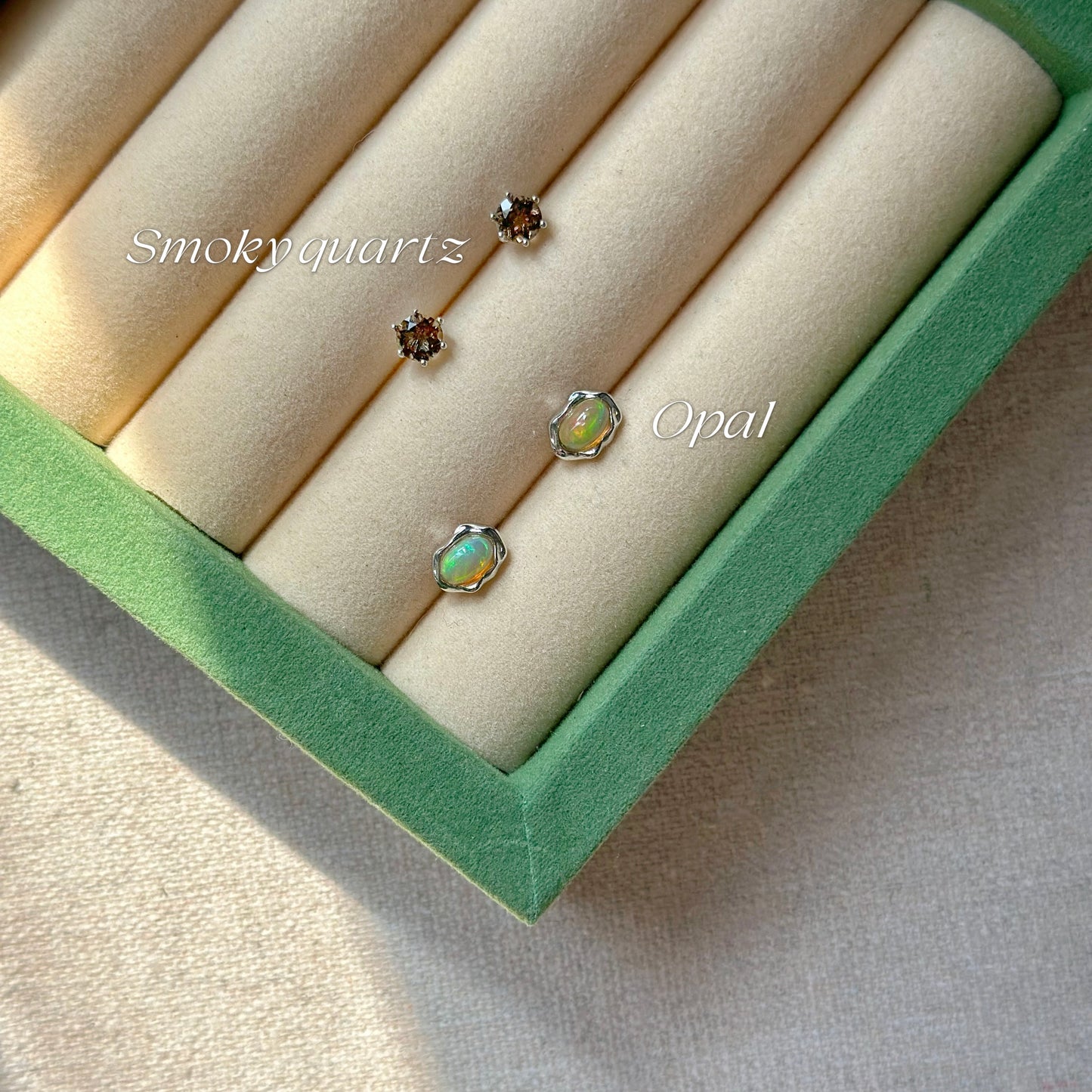 Smoky Quartz Round Sterling Silver Ear Stud